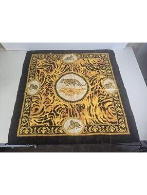Vintage Giancarlo Milano Silk Scarf Neckwear Tiger Animal Shawl  54" Square
